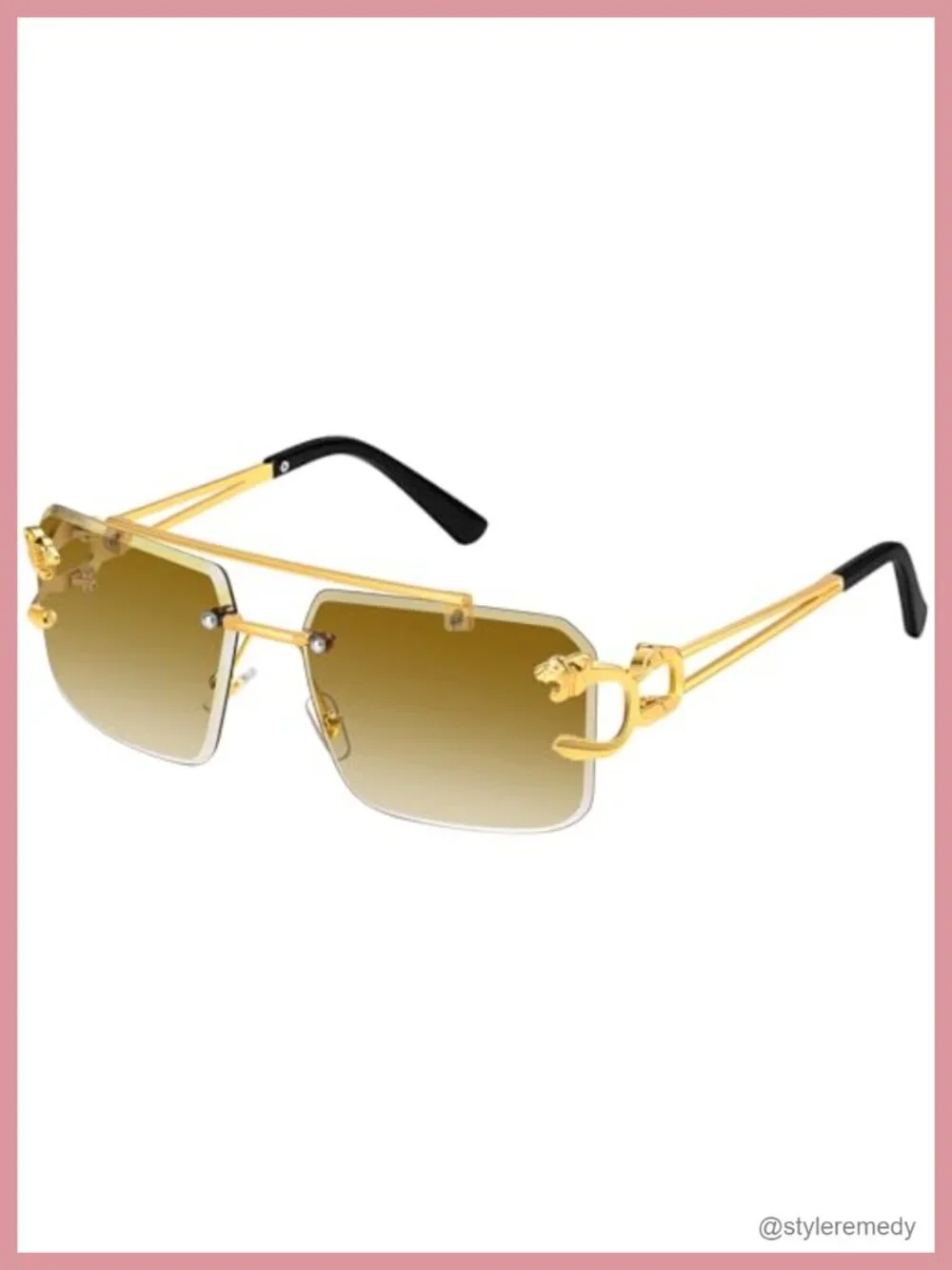 Rimless Square Sunglasses Men UV400 Metal Frame Rectangle Y2K Shades
